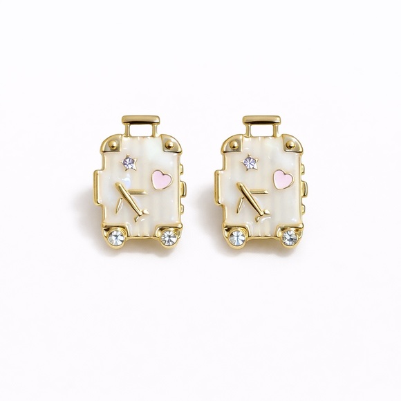 Anthropologie Jewelry - Gold and Pink Suitcase Earrings